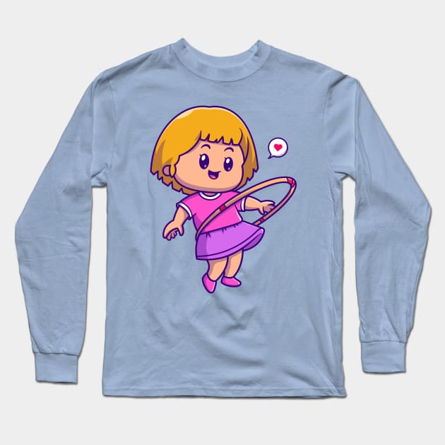 Cute Girl Playing Hula Hoop Cartoon Long Sleeve T-Shirt by Catalyst Labs